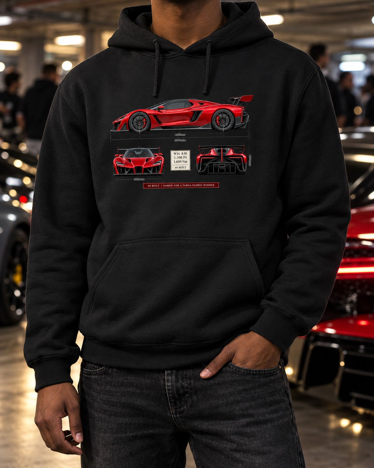 Bugatti Divo 2019 Three-View Spec Table Tee, 40 Built Pull Over Hoodie Black worn hero