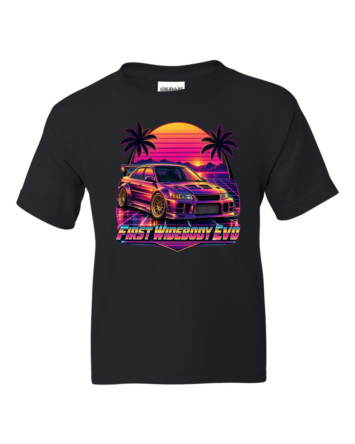 Exploded cutaway engine diagram of a Mitsubishi Lancer Evolution X CZ4A black kids tee front view with the design
