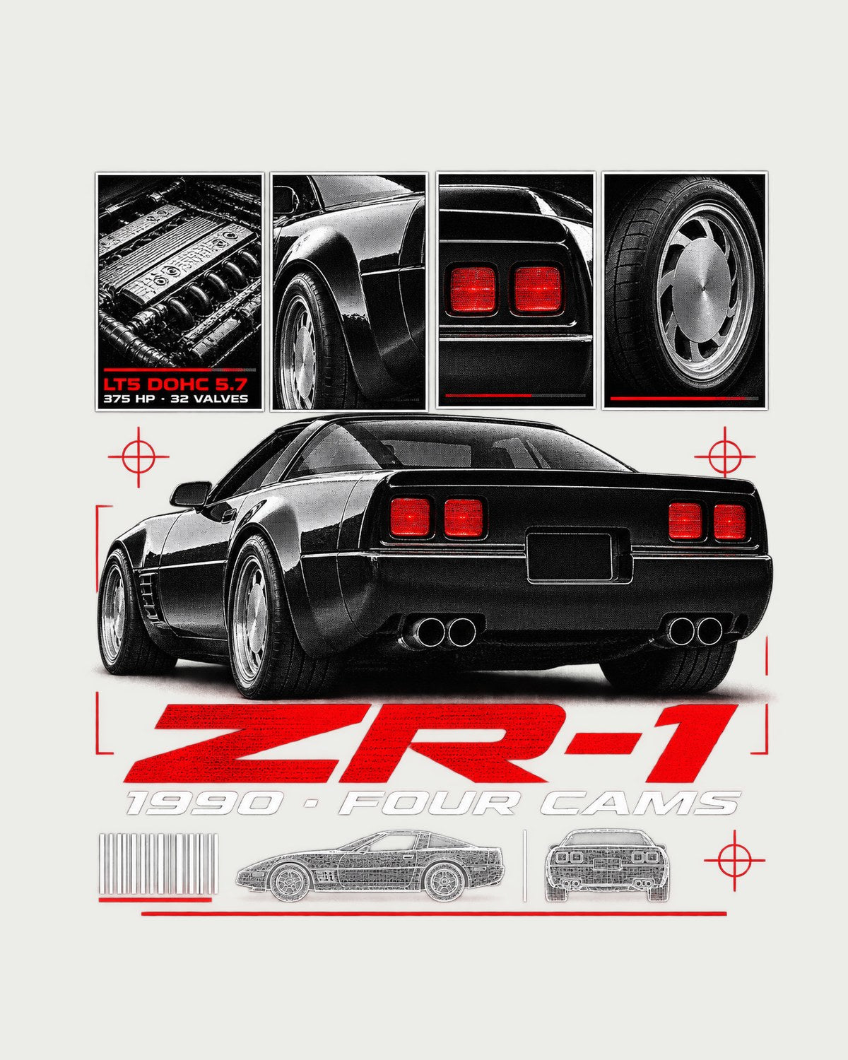 Corvette C4 ZR-1 1990 LT5 Dossier Shirt, DOHC V8 Car Gift design only