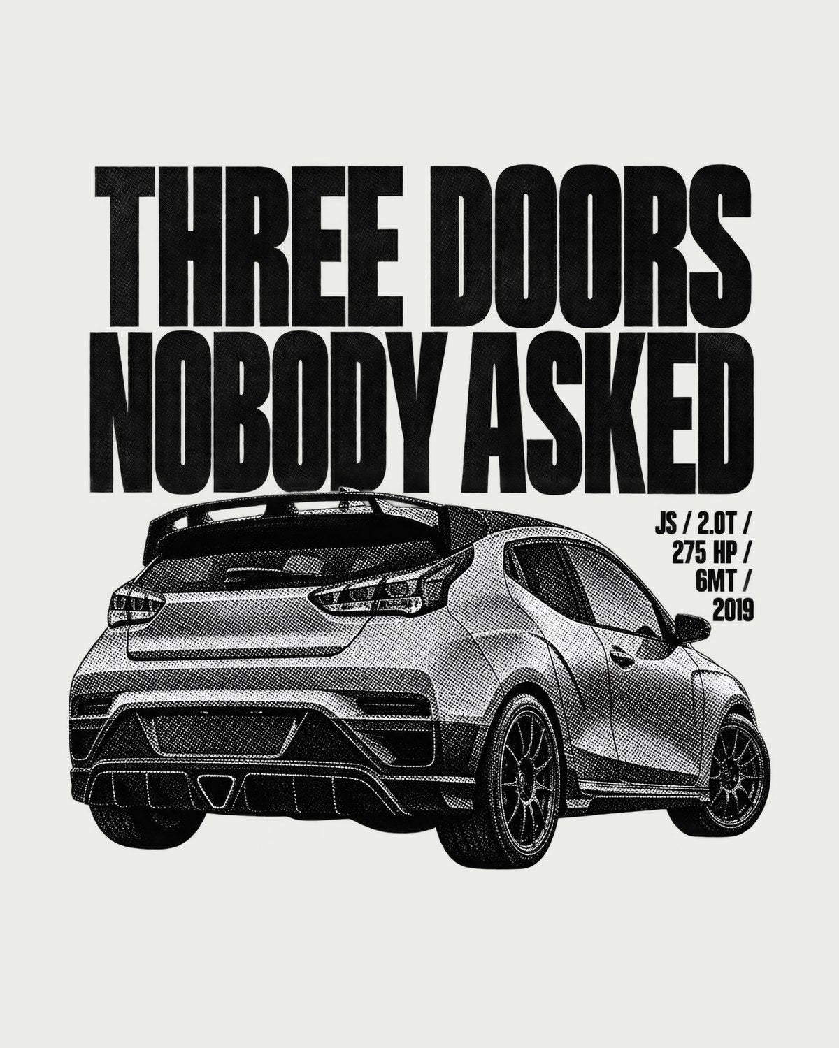 Veloster N JS Halftone Tee, Three Doors Nobody Asked For design only