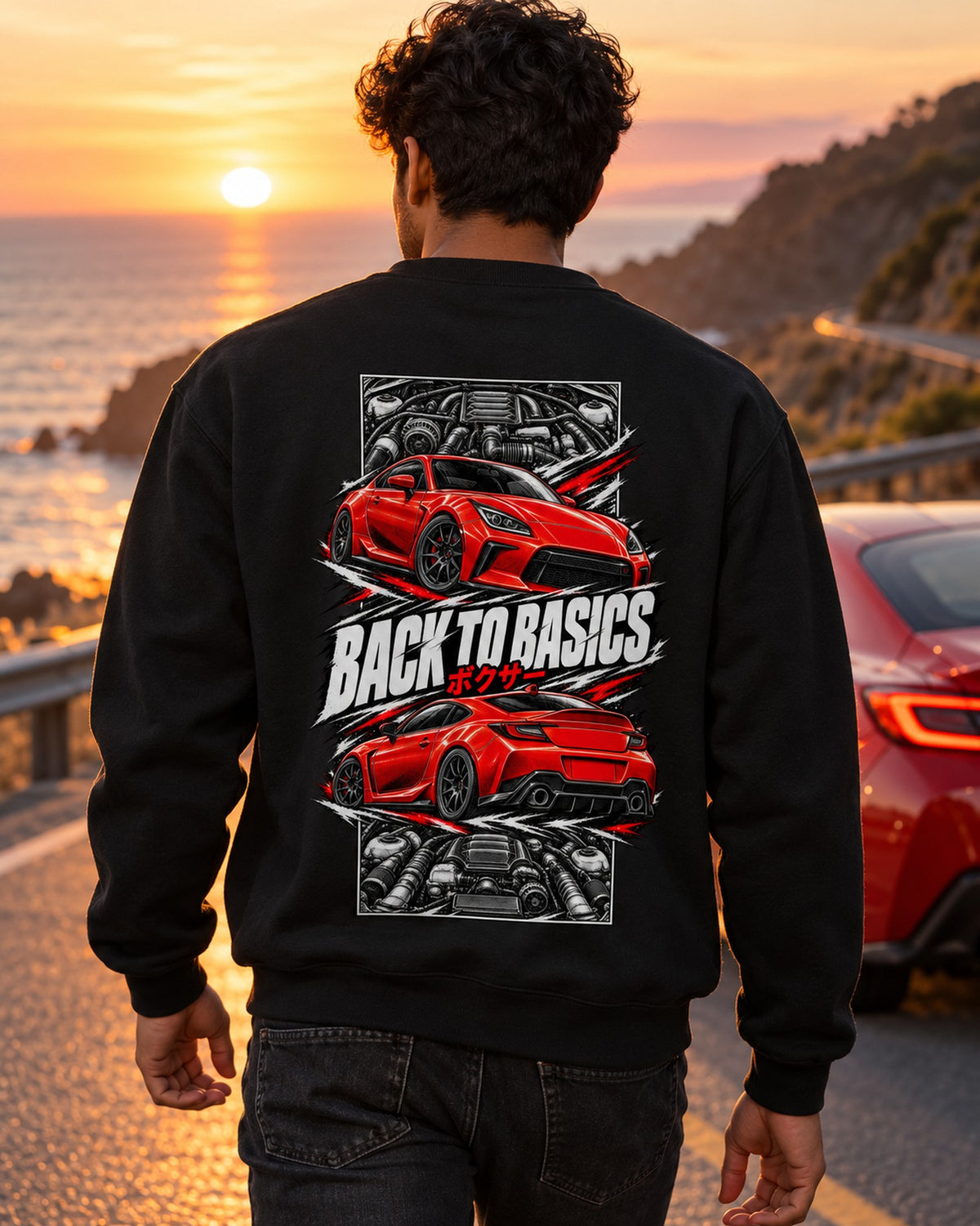Toyota Gr86 Torn Poster Full-Back Graphic Tee Crewneck Black worn hero