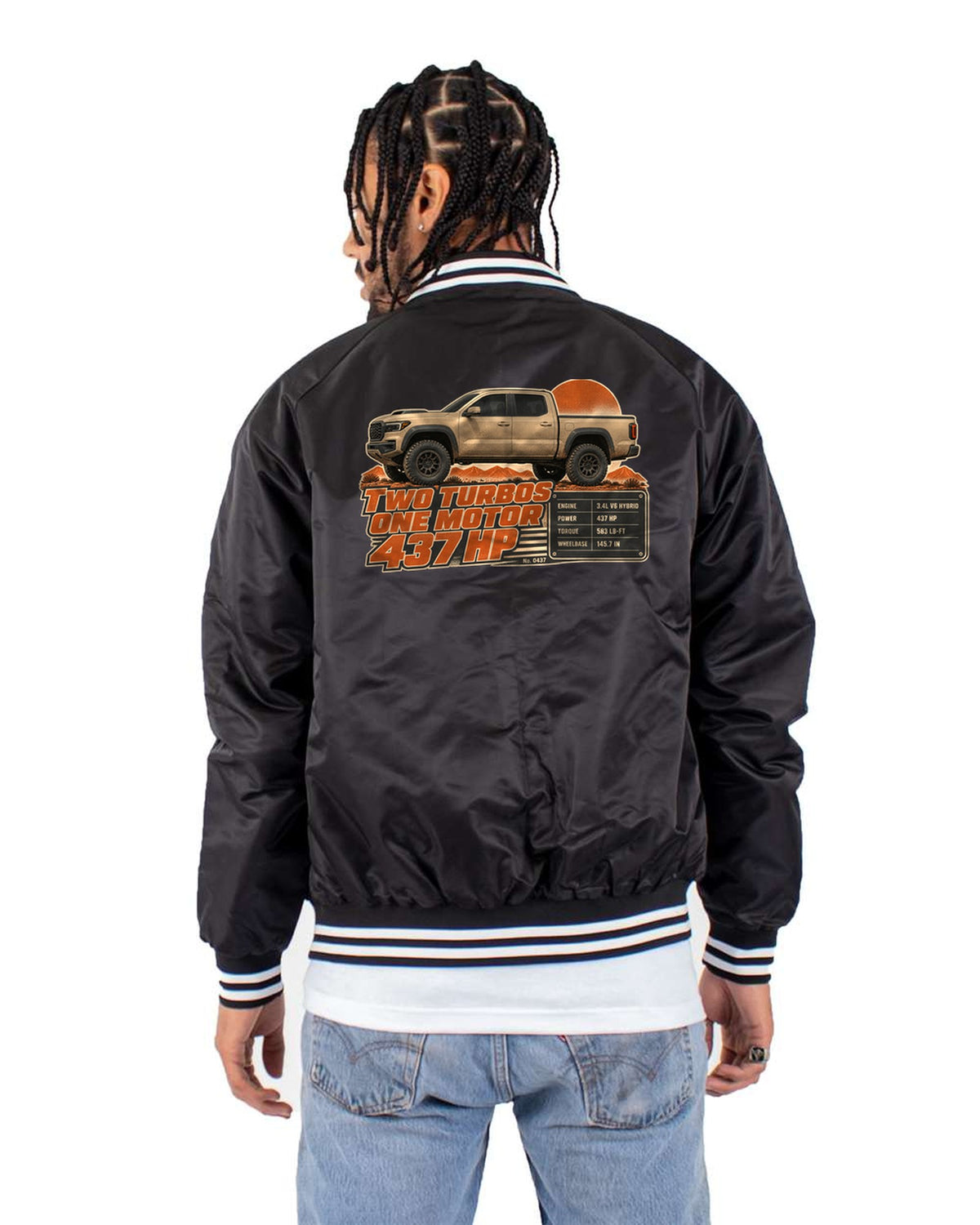 Toyota Tundra TRD Pro i-FORCE MAX Hybrid Spec Poster Shirt Bomber Jacket Black back