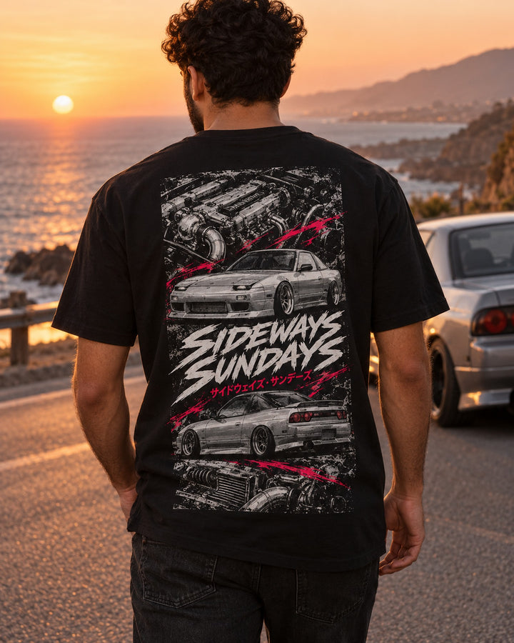 Nissan 180Sx S13 Torn Poster Full-Back Graphic Tee T-Shirt Black worn hero