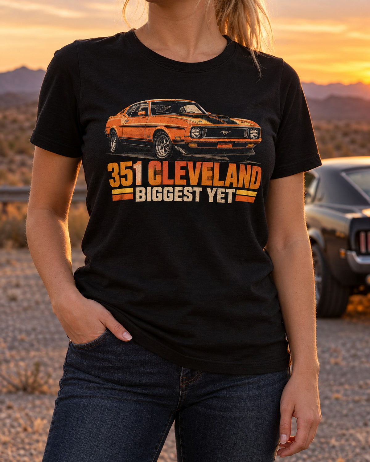 1971 Ford Mustang Long-Nose Fastback 351 Cleveland Poster Shirt T-Shirt Black worn hero