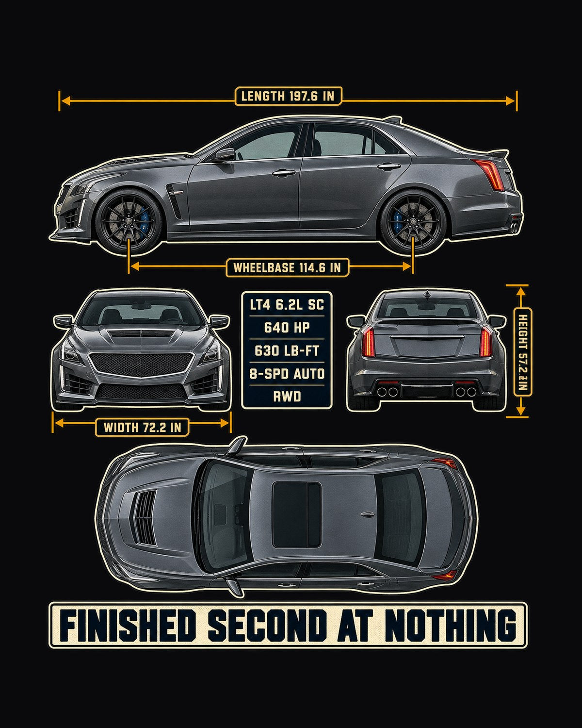 2016-19 Cadillac CTS-V Dimension Dossier Blueprint Shirt design only