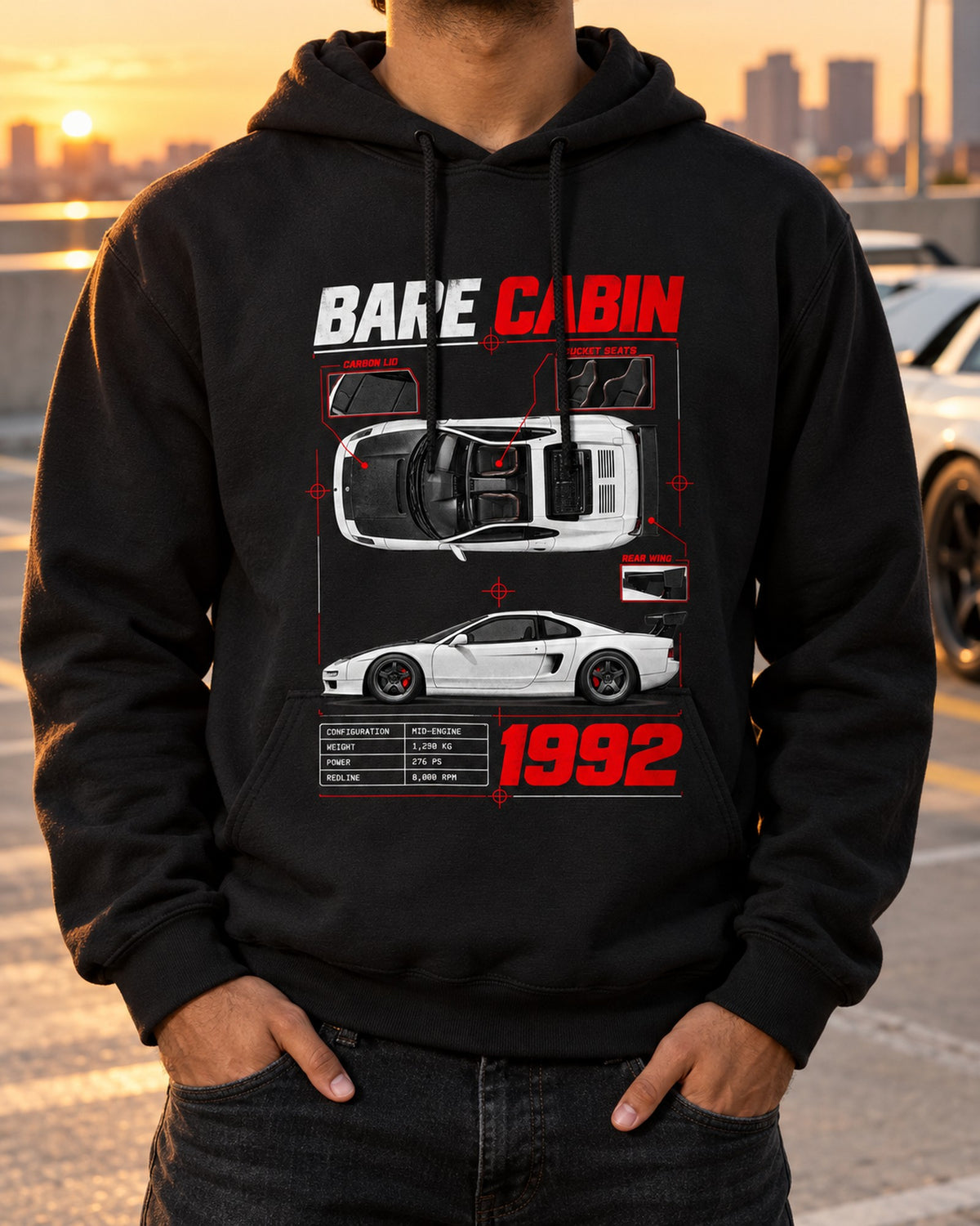 Honda NSX-R NA1 Spec Poster Shirt, Bare Cabin Car Guy Gift Pull Over Hoodie Black worn hero