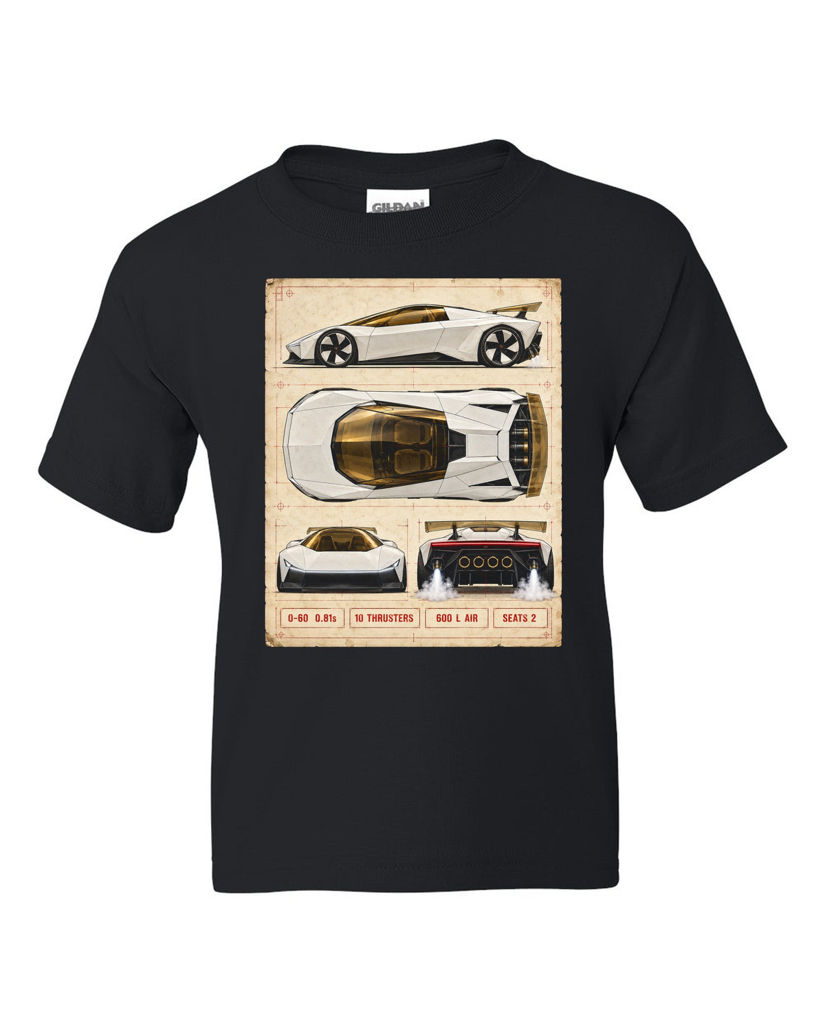 Tesla Roadster Spec Sheet Kids Tee Black front