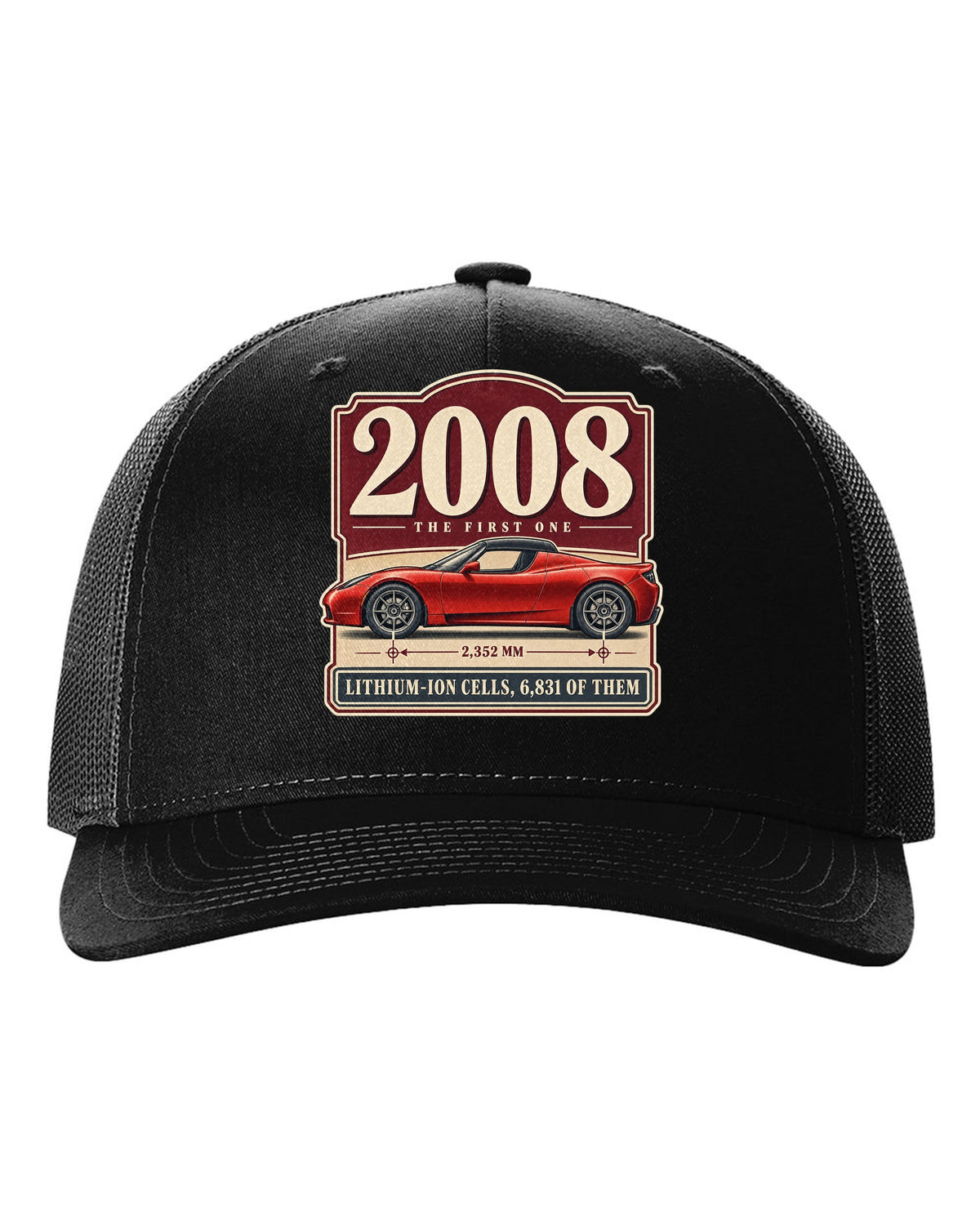 Tesla Roadster 2008 Archive Panel black hat front view with the design