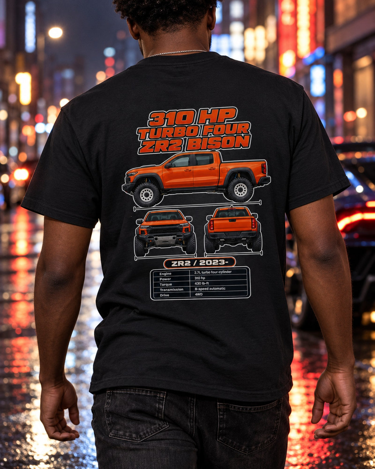 Chevrolet Colorado Zr2 Bison Spec Sheet Full-Back Graphic Tee T-Shirt Black worn hero