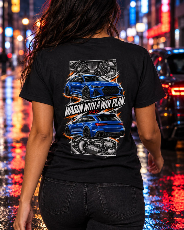 Audi Rs6 Torn Poster Full-Back Graphic Tee T-Shirt Black worn hero