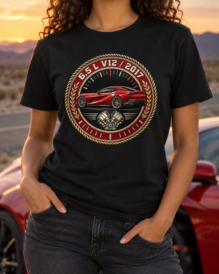 Ferrari 812 Superfast F152 V12 Front-Engine Roundel Tee T-Shirt Black worn hero