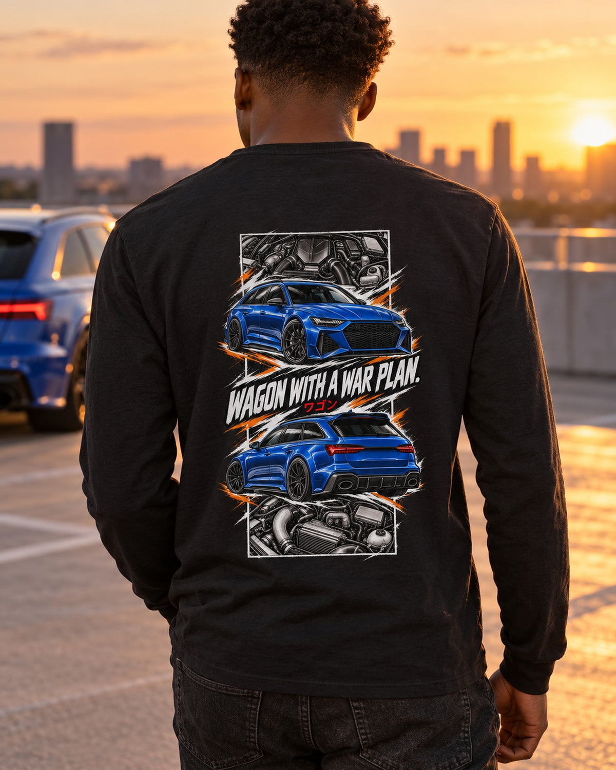 Audi Rs6 Torn Poster Full-Back Graphic Tee Long Sleeve Black worn hero
