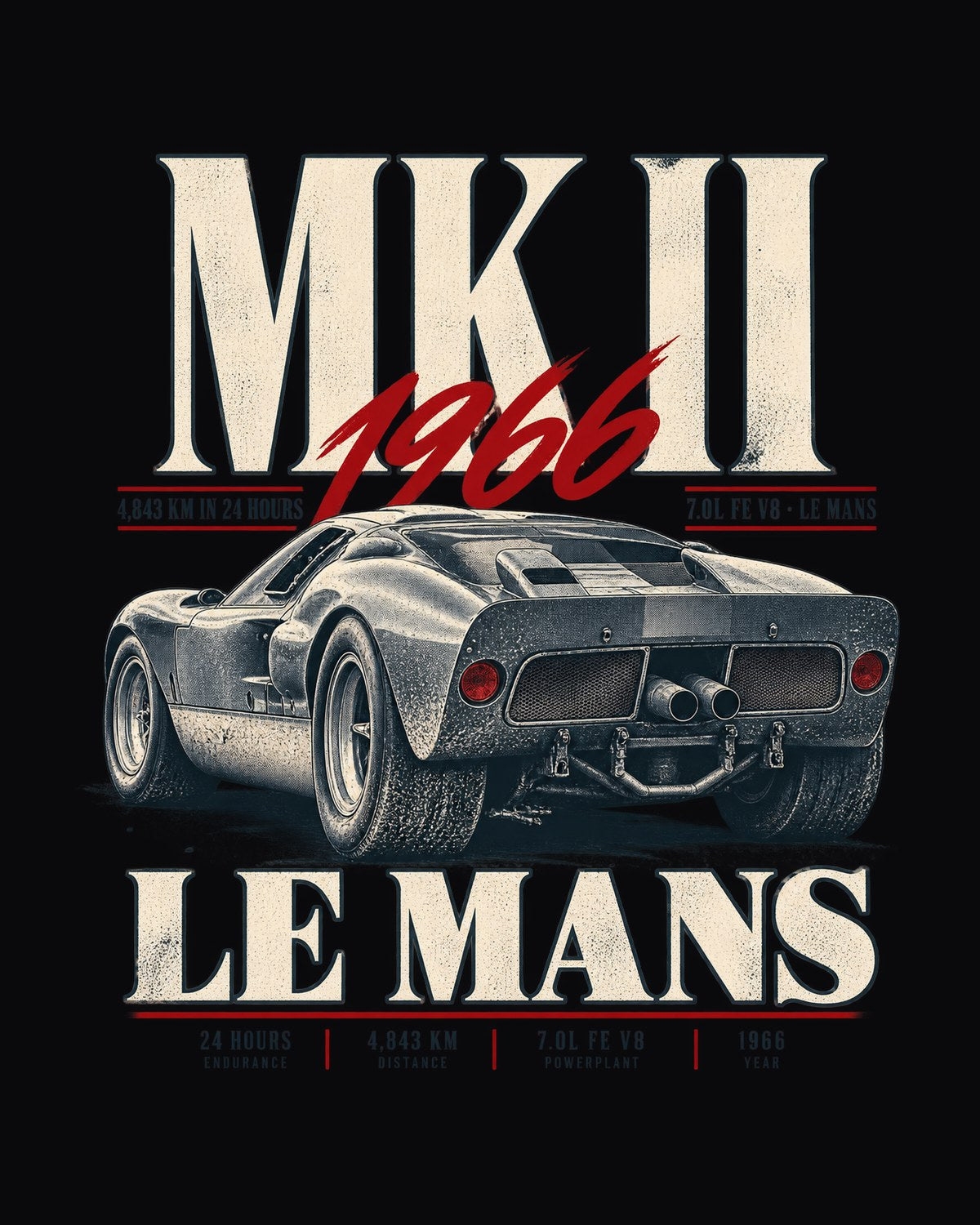 Ford GT40 Mk II 1966 Le Mans Editorial Tee, 24 Hours Rear View design only