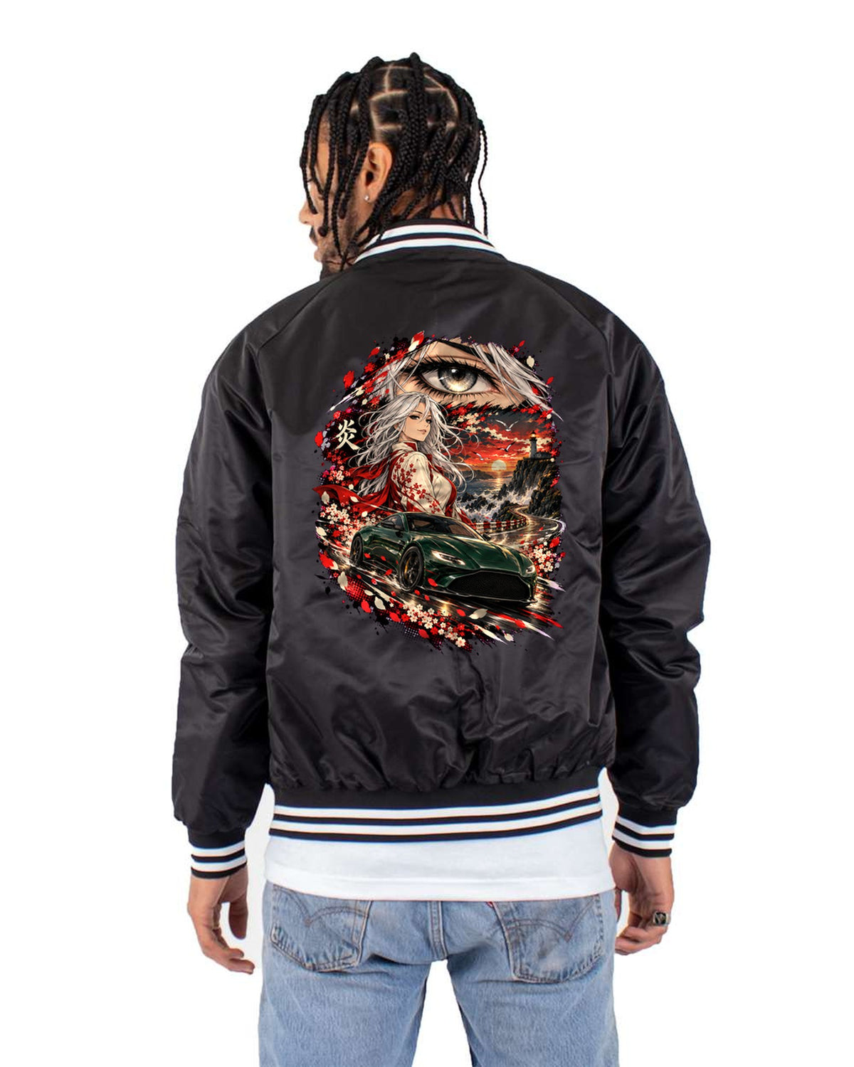 Aston Martin Vantage Anime Girl Shirt, Hoodie & More Bomber Jacket Black back