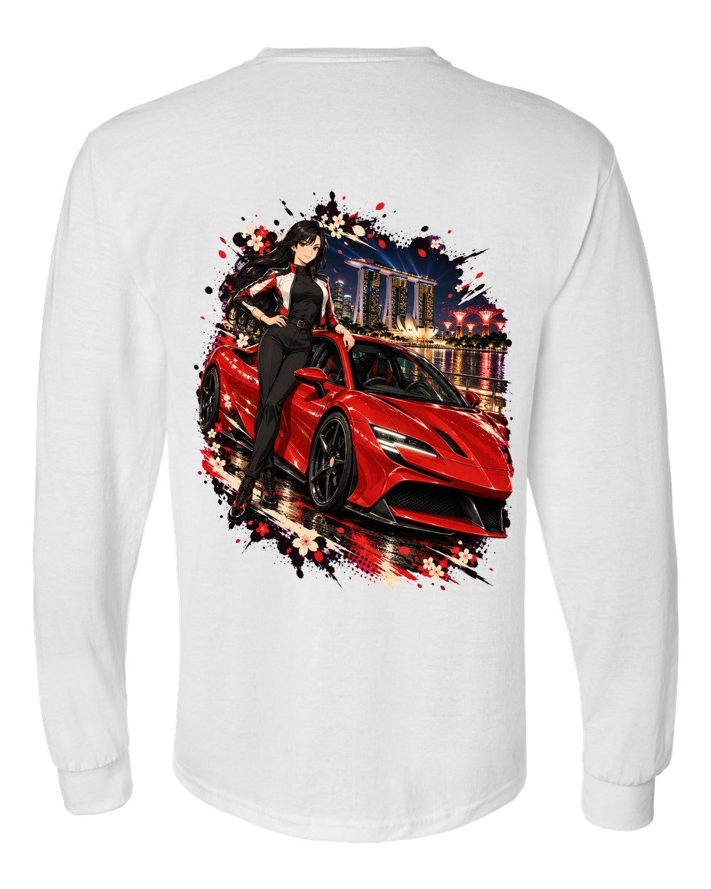 Ferrari SF90 Anime Girl Long Sleeve White back