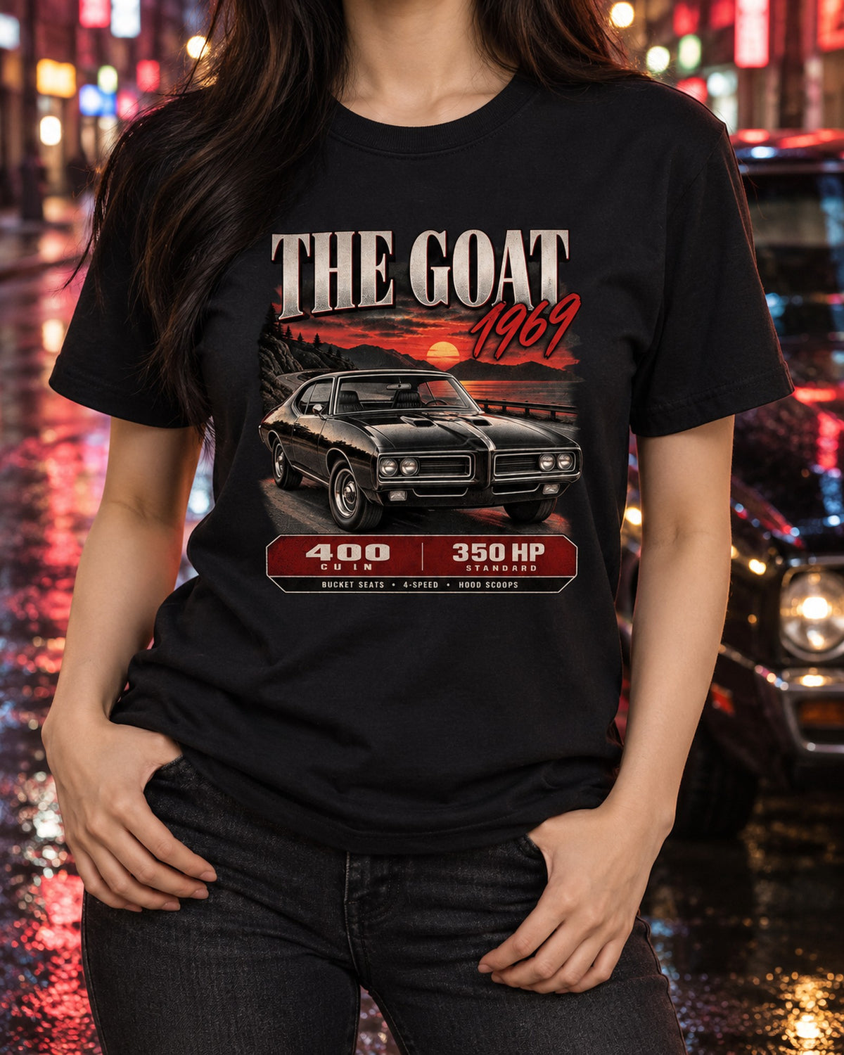 1969 Pontiac GTO The Goat Archive Panel print Shirt T-Shirt Black worn hero