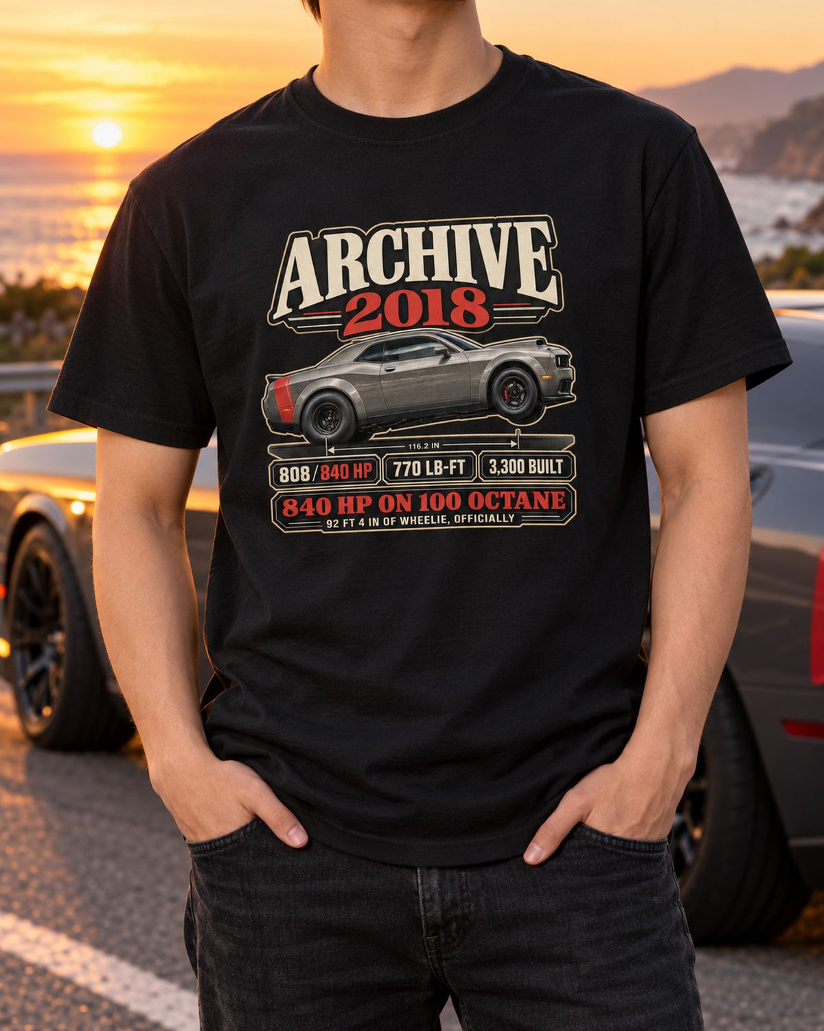 2018 Dodge Challenger SRT Demon Archive Panel Car Shirt T-Shirt Black worn hero
