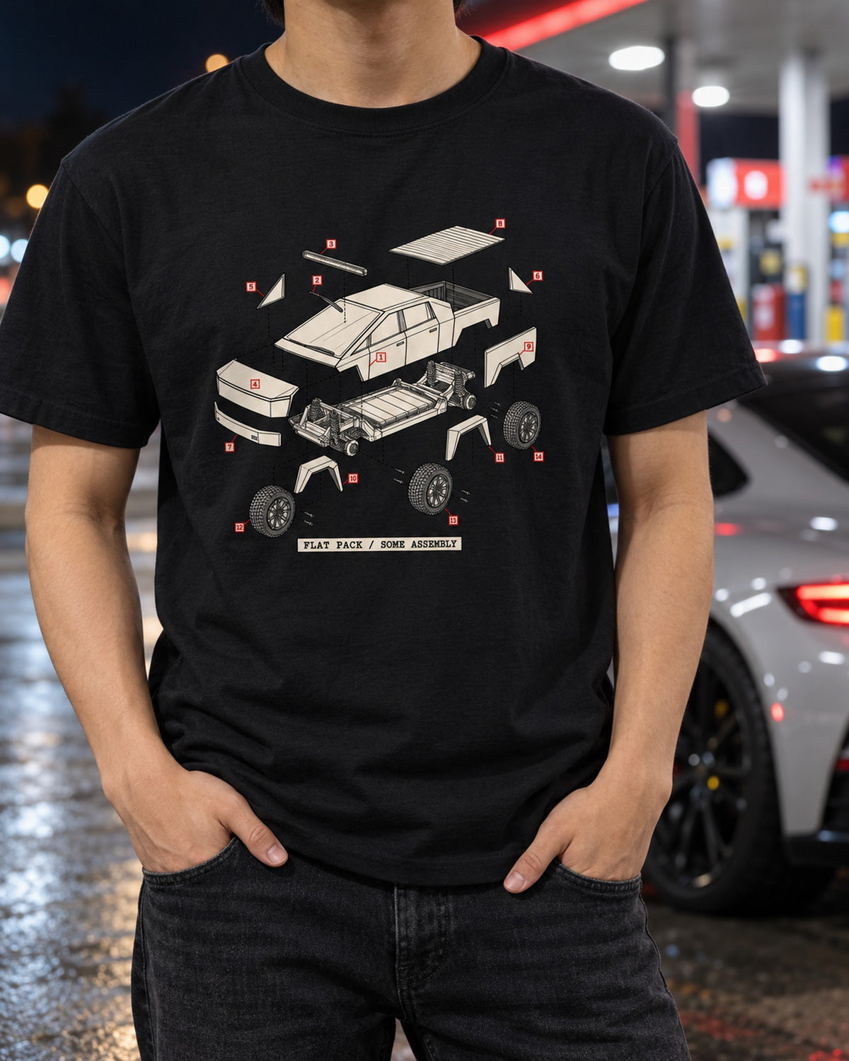 Cybertruck Exploded View Patent Drawing Shirt, Tesla Fan Gift T-Shirt Black worn hero