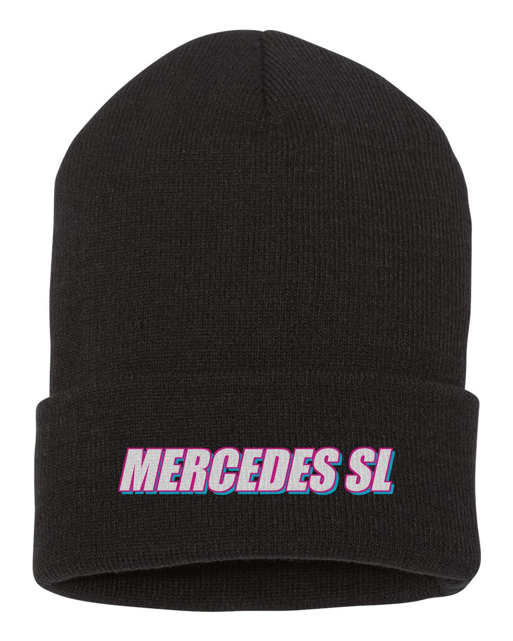 Mercedes Sl black beanie front view with car name