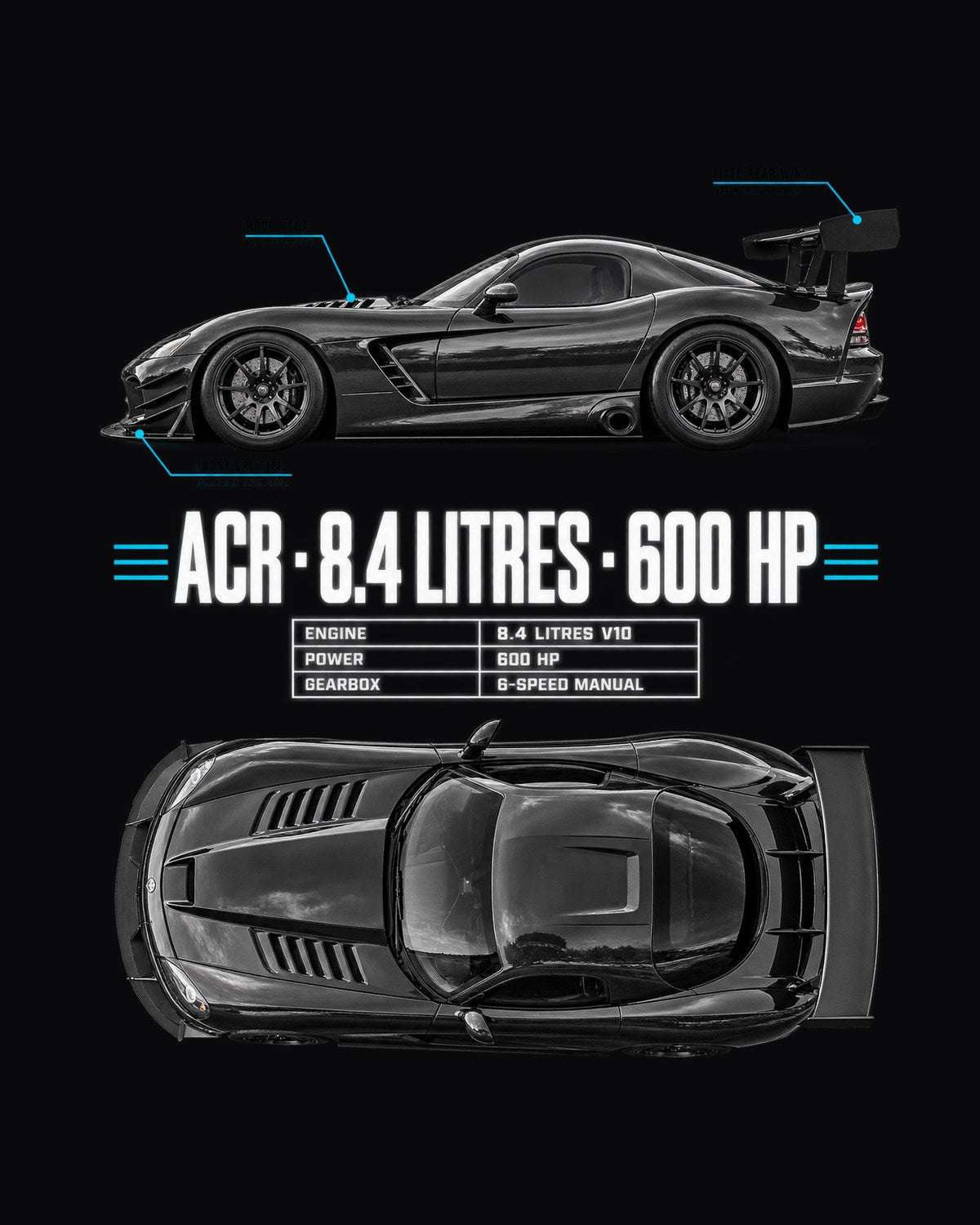 2008 Dodge Viper ACR ZB II Top-Down Spec Poster Shirt design only