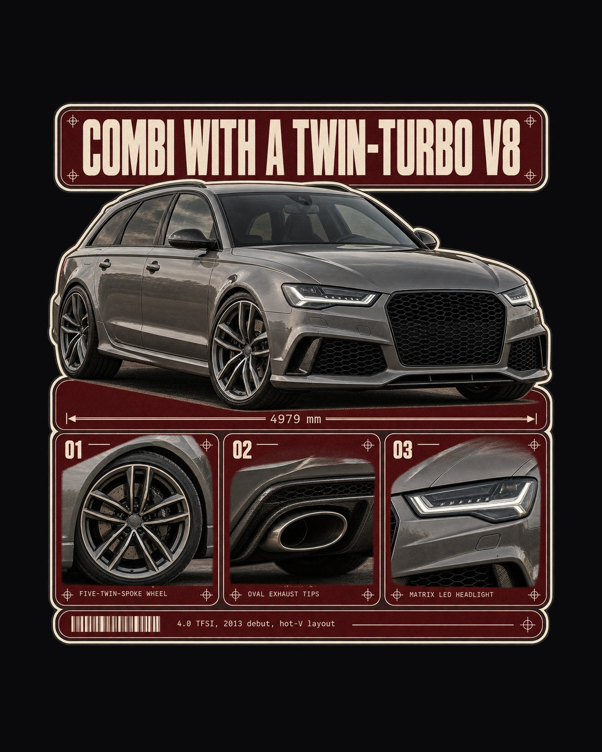 RS6 Avant C7 Dossier Panel Shirt, Audi Twin-Turbo Wagon Tee design only