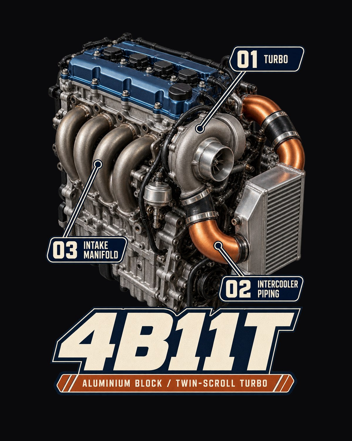 Evo X 4B11T Engine Poster Shirt, Mitsubishi Lancer Tee design only