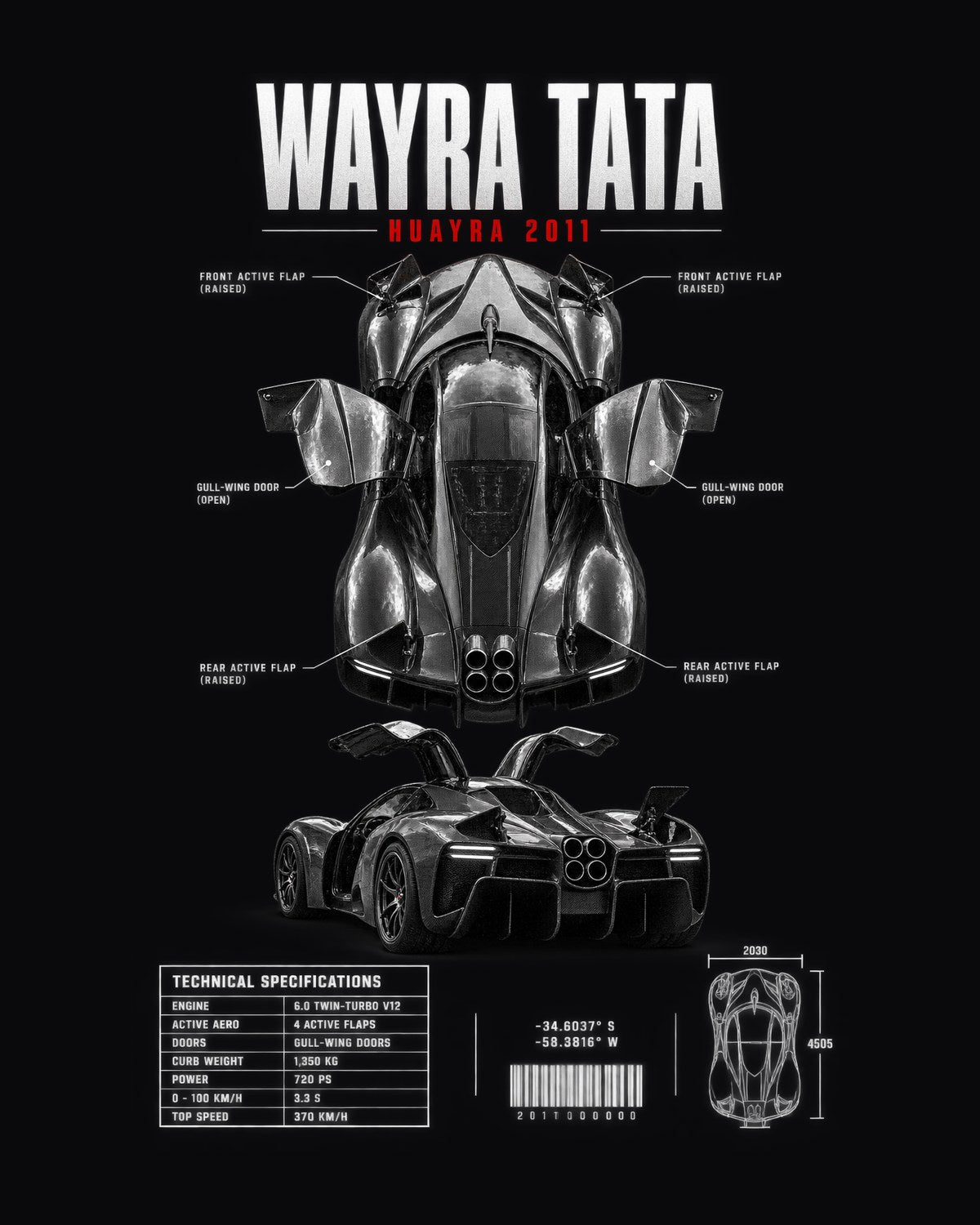 Pagani Huayra 2011 Wind Spec Poster Shirt, Hypercar Fan Gift design only