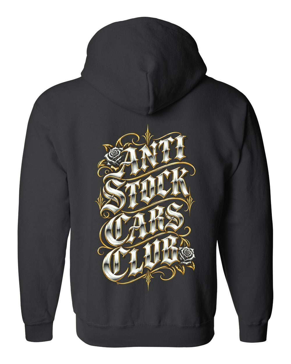Anti Stock Cars Club Lowrider Script Zip Hoodie Black back