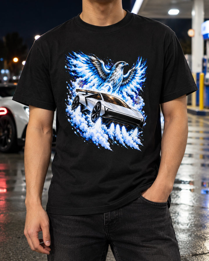 Tesla Roadster Ice Falcon Shirt, Hoodie & More T-Shirt Black worn hero