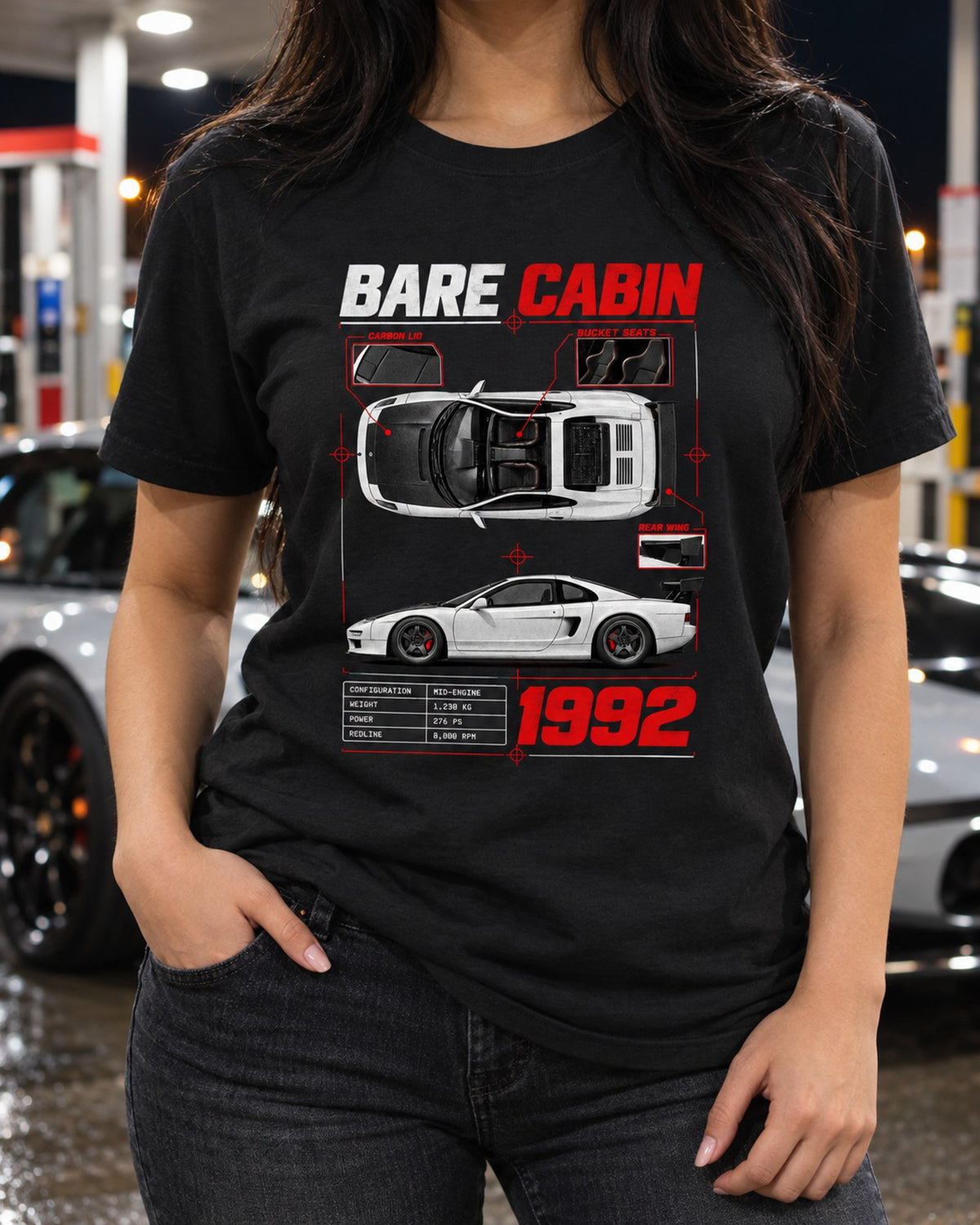 Honda NSX-R NA1 Spec Poster Shirt, Bare Cabin Car Guy Gift T-Shirt Black worn hero