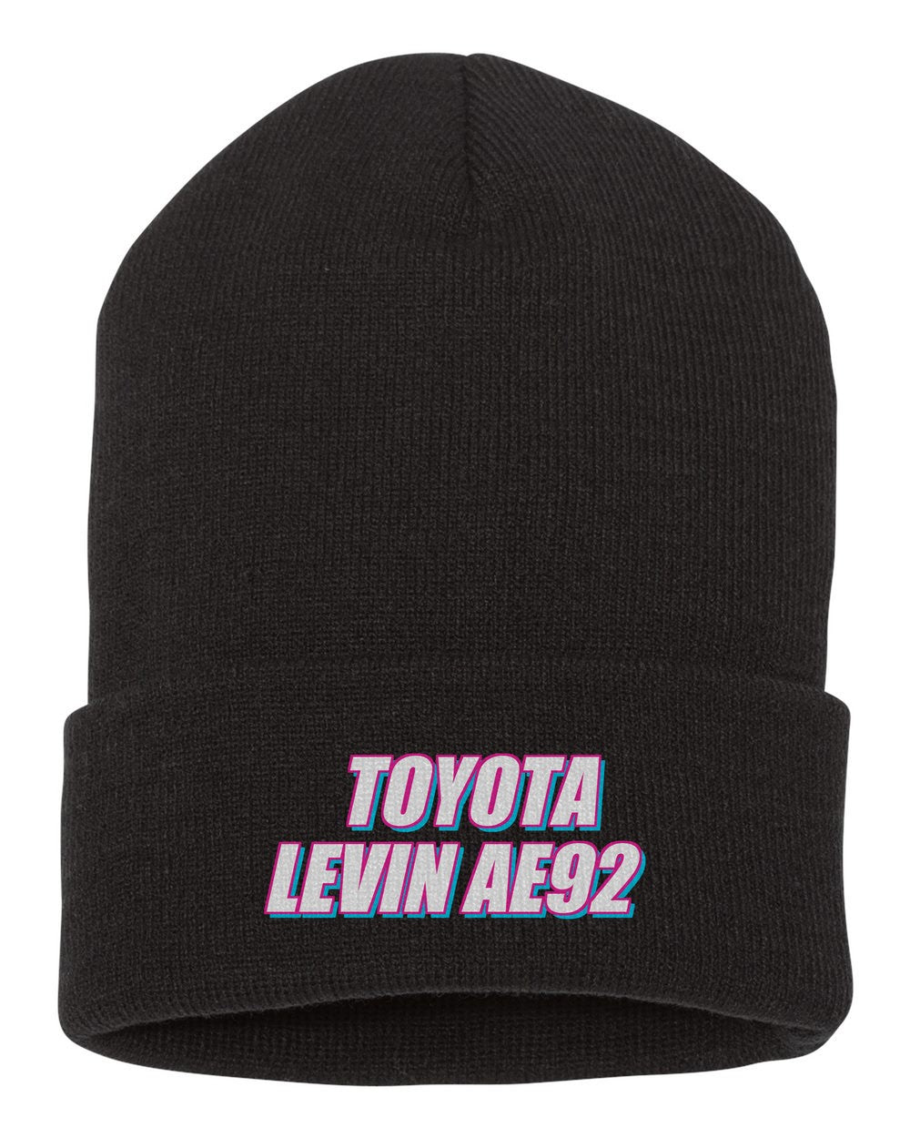 Toyota Levin Ae92 black beanie front view with car name