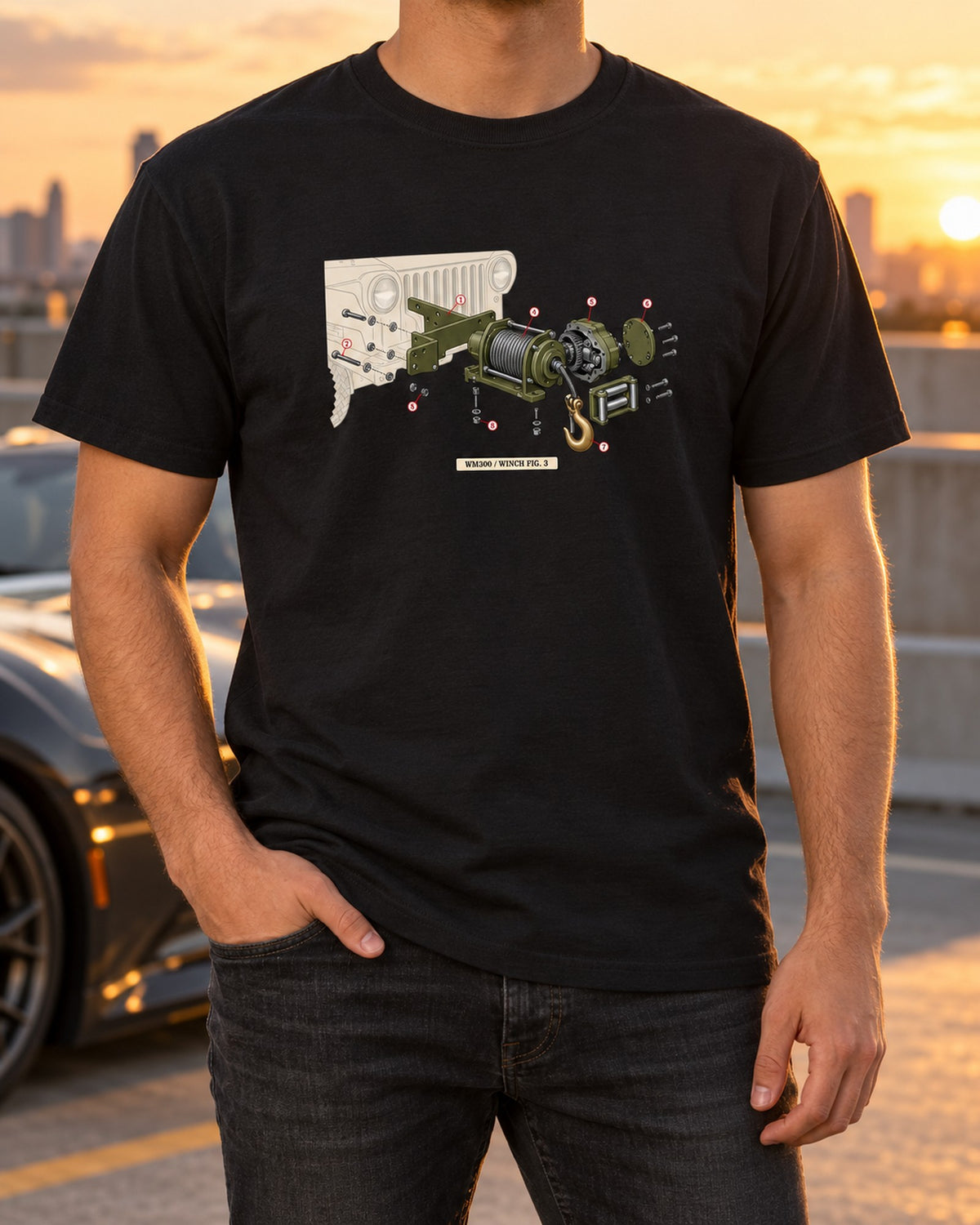 WM300 Winch Exploded Diagram Shirt, Dodge Power Wagon Flat Fender T-Shirt Black worn hero