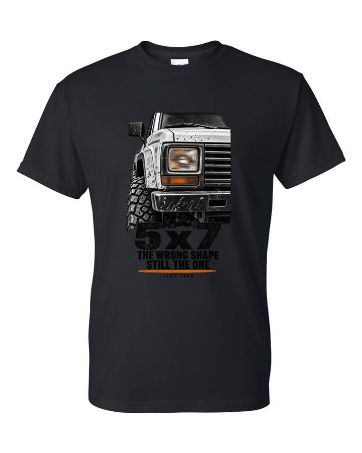 Detail macro print for the Jeep Wrangler YJ, 1987-1995 black t-shirt front view with the design