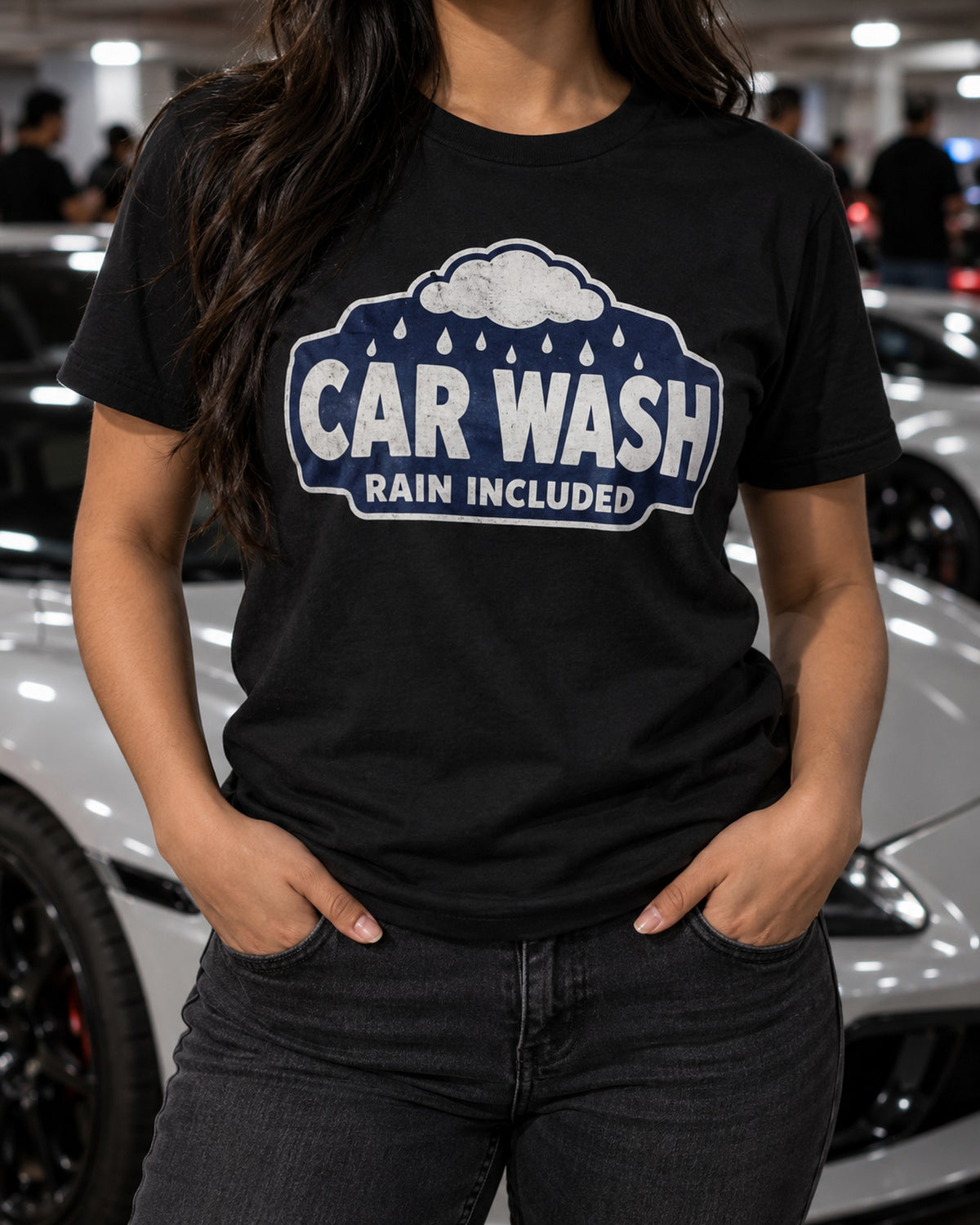 Funny Car Wash Rain Included Shirt for Car Guys T-Shirt Black worn hero