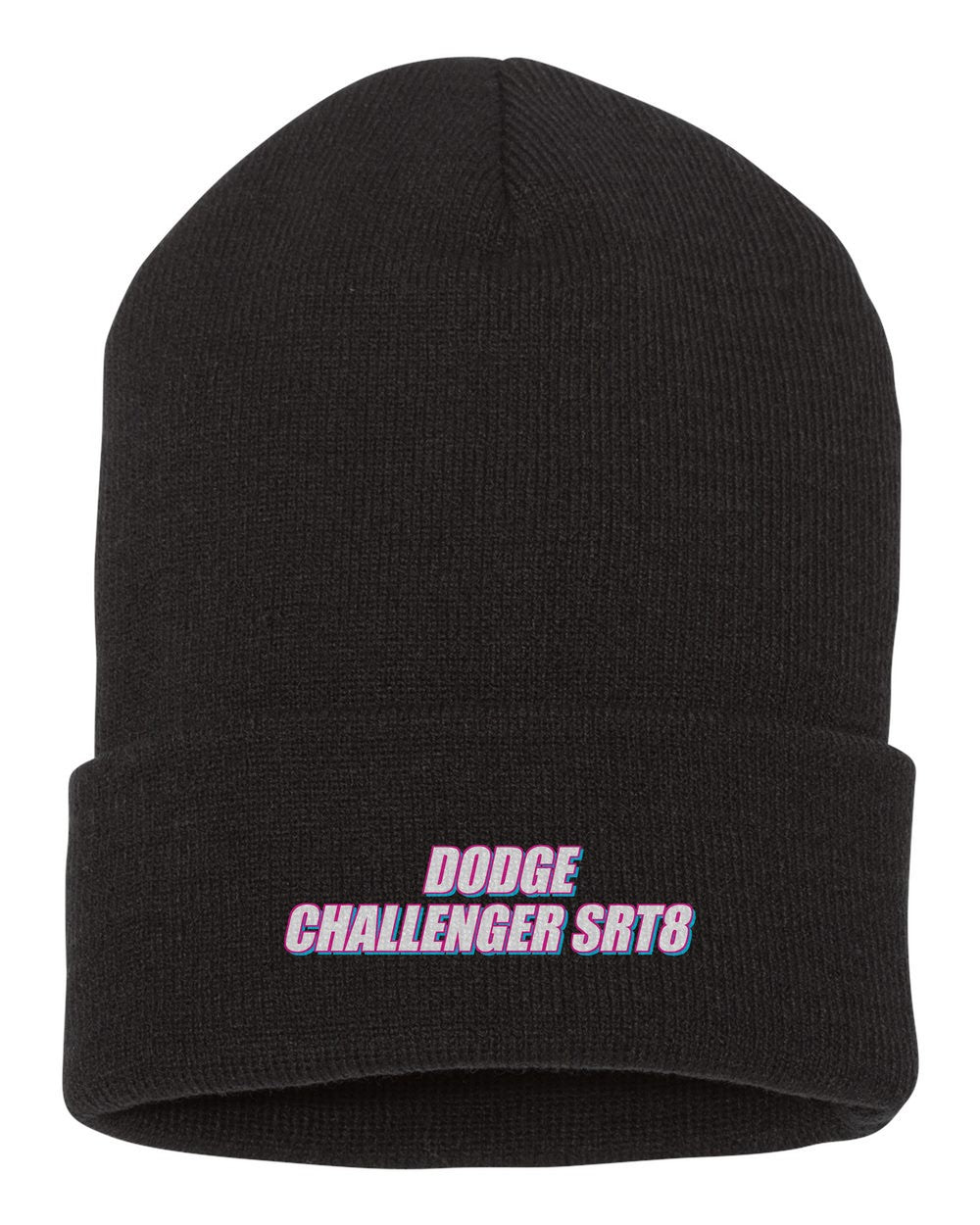 Dodge Challenger Srt8 black beanie front view with car name