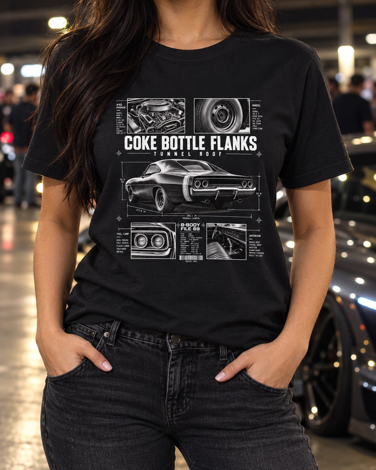 1969 Charger R/T B-Body File 69 Coke Bottle Dossier Shirt T-Shirt Black worn hero
