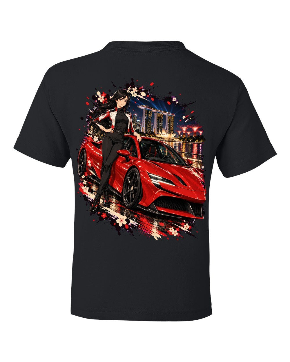Ferrari SF90 Anime Girl Kids Tee Black back