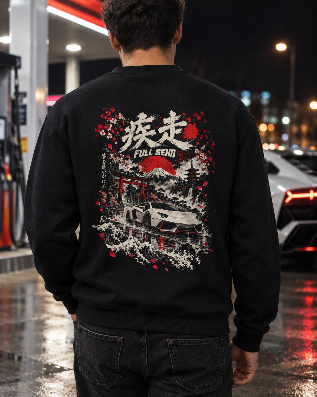 Lamborghini Aventador Full Send Shirt, Hoodie & More Crewneck Black worn hero