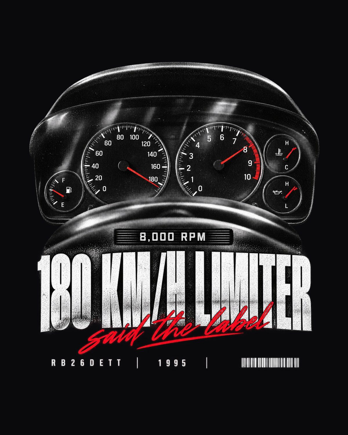 R33 Skyline GT-R BCNR33 Gauge Cluster Shirt, 180 km/h Limiter design only
