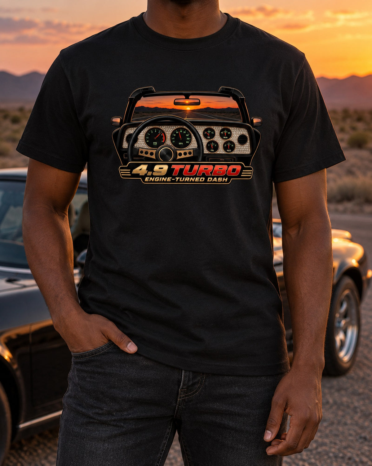 1981 Pontiac Trans Am 4.9 Turbo Dashboard Gauge Tee T-Shirt Black worn hero