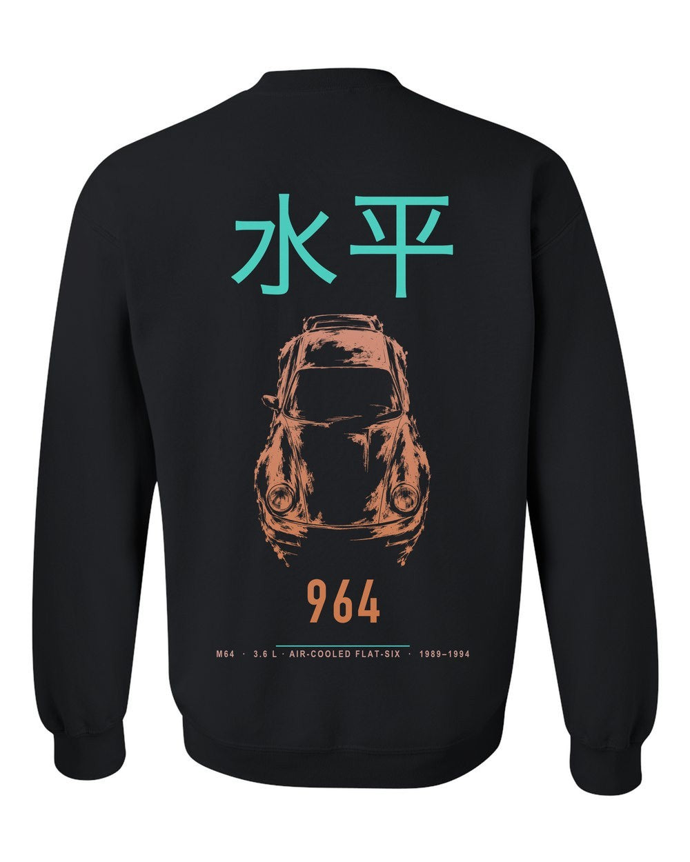 964 full-back artwork black crewneck back view with the design