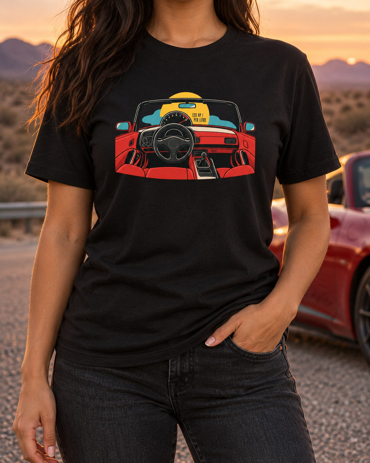 Honda S2000 AP1 120 HP Per Litre Single-Line Art Tee T-Shirt Black worn hero
