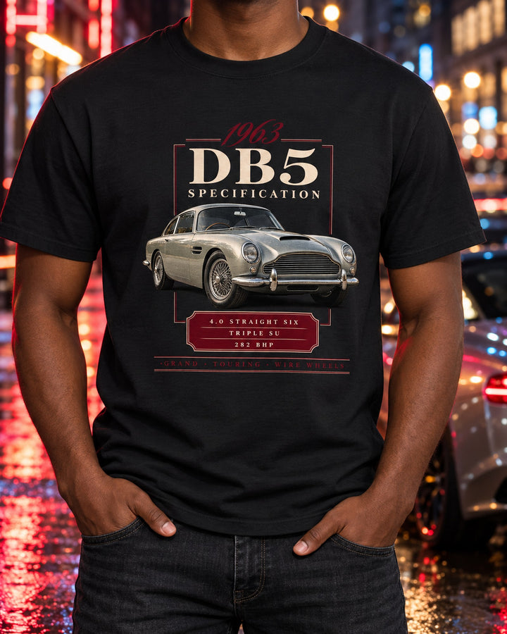Aston Martin DB5 1963 Wire Wheel Archive Panel Tee T-Shirt Black worn hero