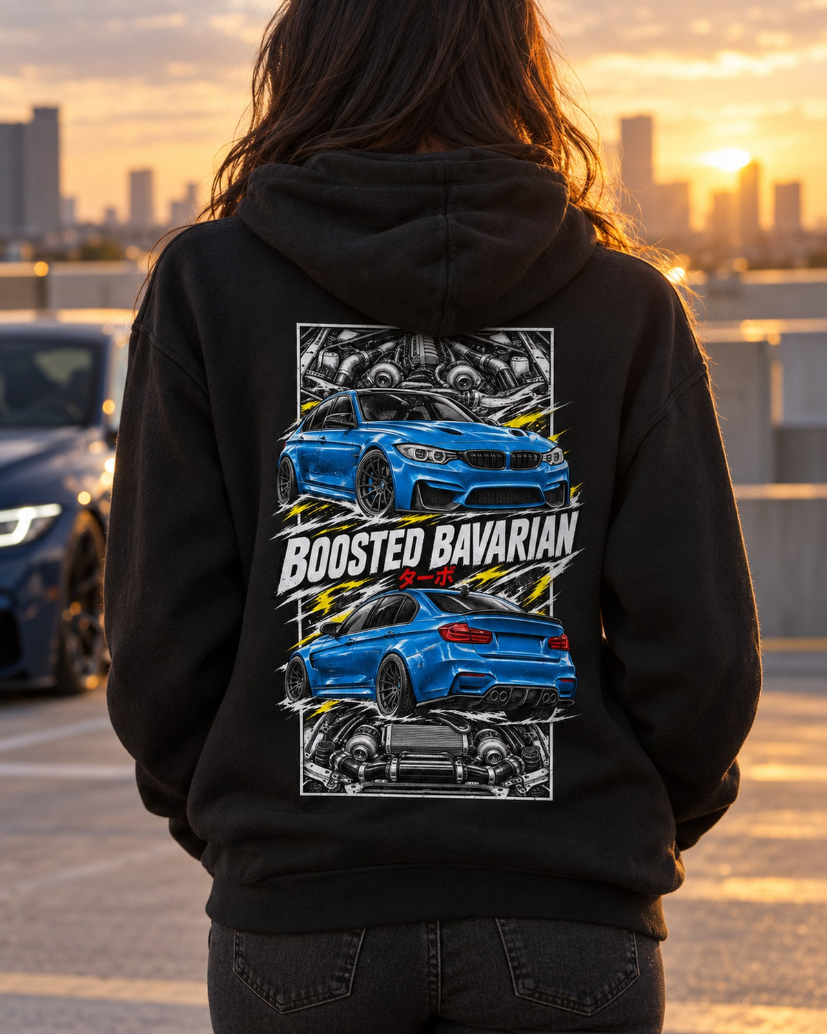 BMW F80 M3 Torn Poster Full-Back Graphic Tee Pull Over Hoodie Black worn hero