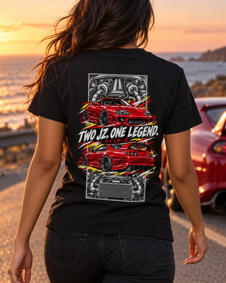 Toyota Supra A80 Torn Poster Full-Back Graphic Tee T-Shirt Black worn hero