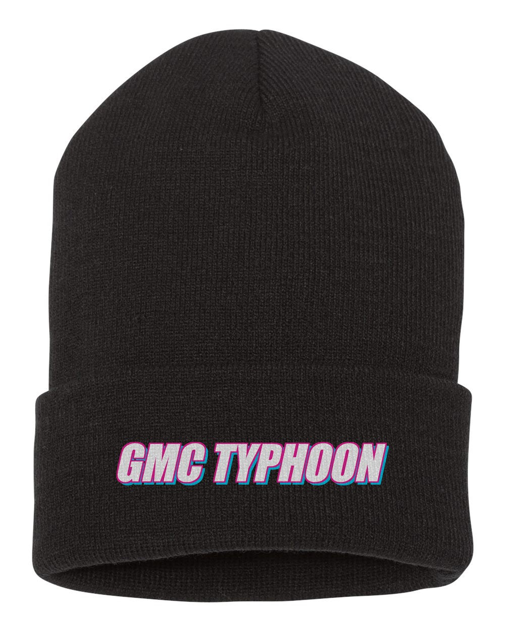 Gmc Typhoon black beanie front view with car name