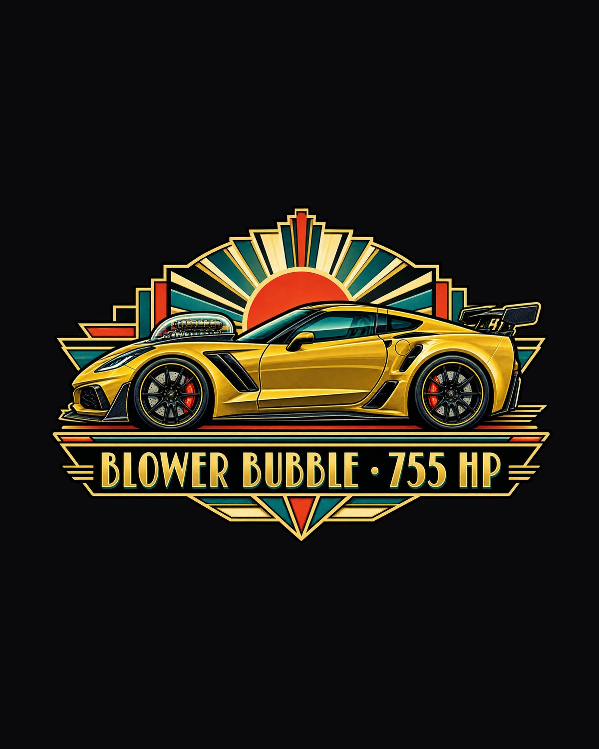 Corvette C7 ZR1 Art Deco Racing Poster Shirt, 755 Horsepower design only