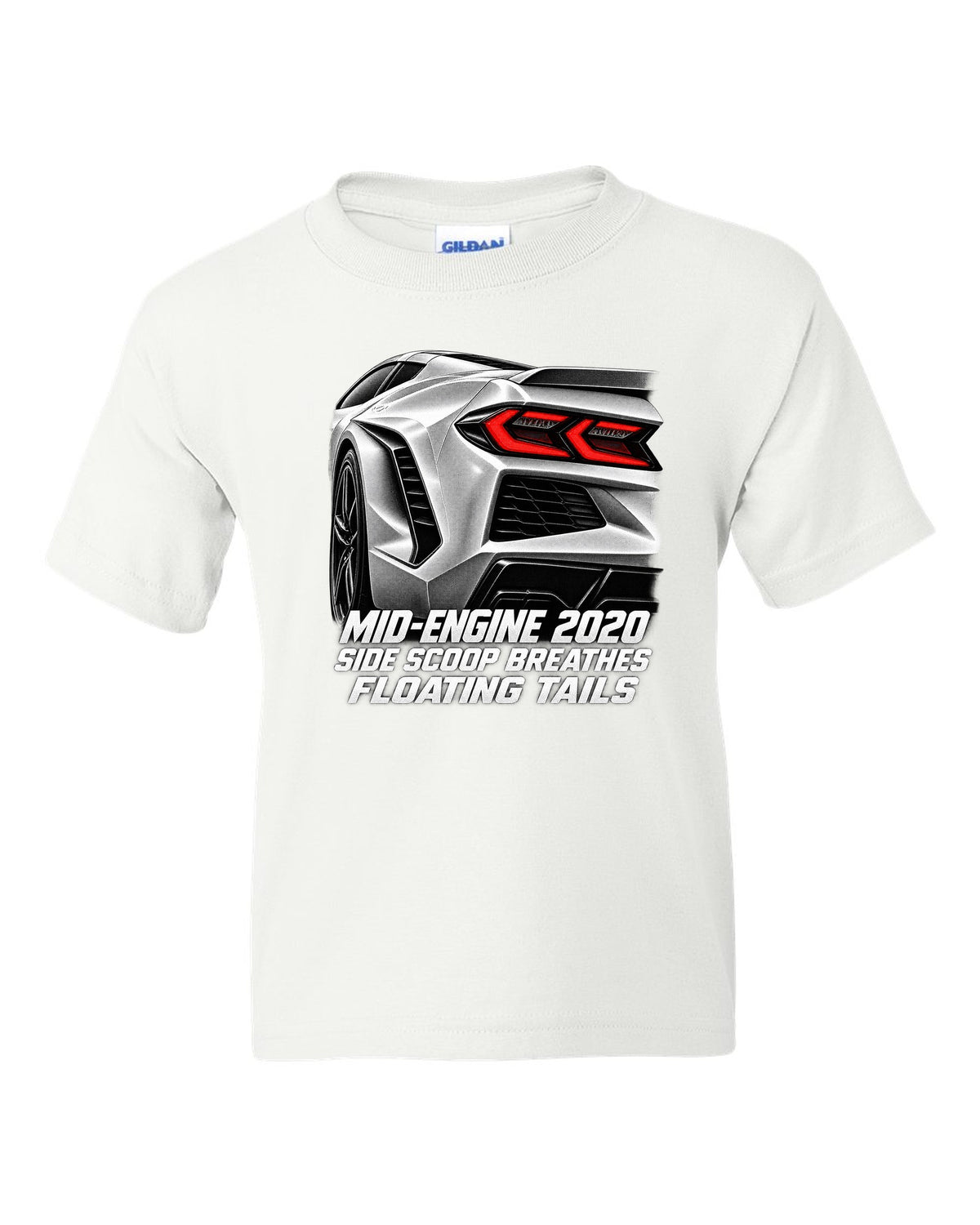 Corvette C8 Stingray 2020 Side Intake Taillight Detail white kids tee front view with the design