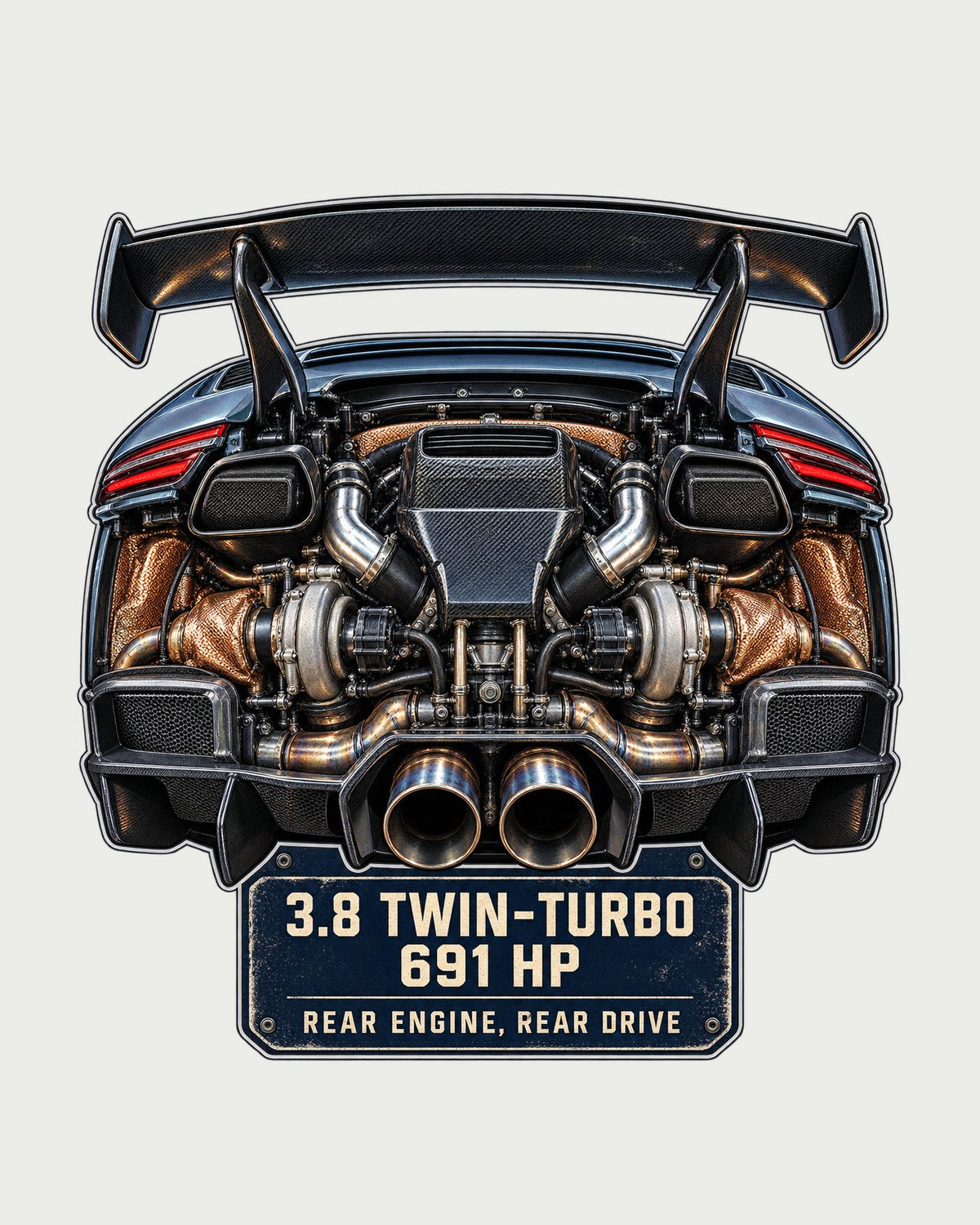 Porsche 911 GT2 RS 991.2 Engine Print Tee, Rear-Engine Gift design only