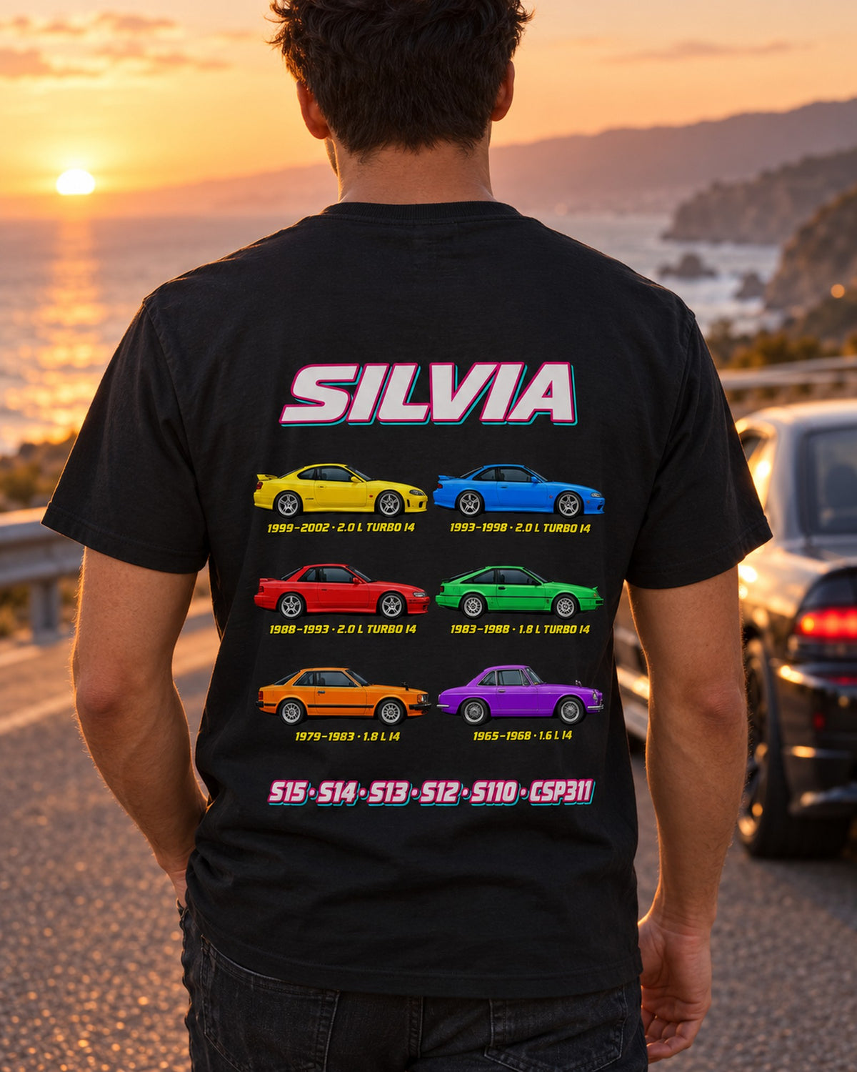 Nissan Silvia Evolution Poster Full-Back Graphic Tee T-Shirt Black worn hero